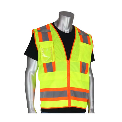 PIP ANSI Type R Class 2 Two-Tone Ten Pocket Surveyors Tech Vest - Hi-Vis Yellow - 1/EA - 302-0700-LY