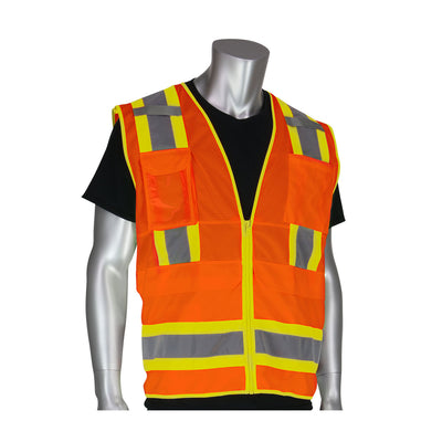 PIP ANSI Type R Class 2 Two-Tone Ten Pocket Surveyors Tech Vest - Hi-Vis Orange - 1/EA - 302-0700