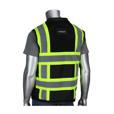 PIP ANSI Type O Class 1 Black Two-Tone Eleven Pocket Tech-Ready Mesh Surveyors Vest - 1/EA - 302-0800D-BK