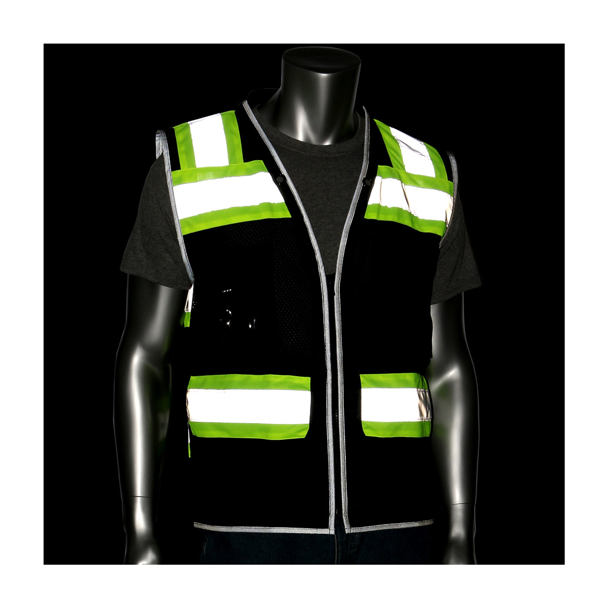 PIP ANSI Type O Class 1 Black Two-Tone Eleven Pocket Tech-Ready Mesh Surveyors Vest - 1/EA - 302-0800D-BK