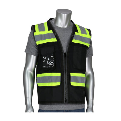 PIP ANSI Type O Class 1 Black Two-Tone Eleven Pocket Tech-Ready Mesh Surveyors Vest - 1/EA - 302-0800D-BK