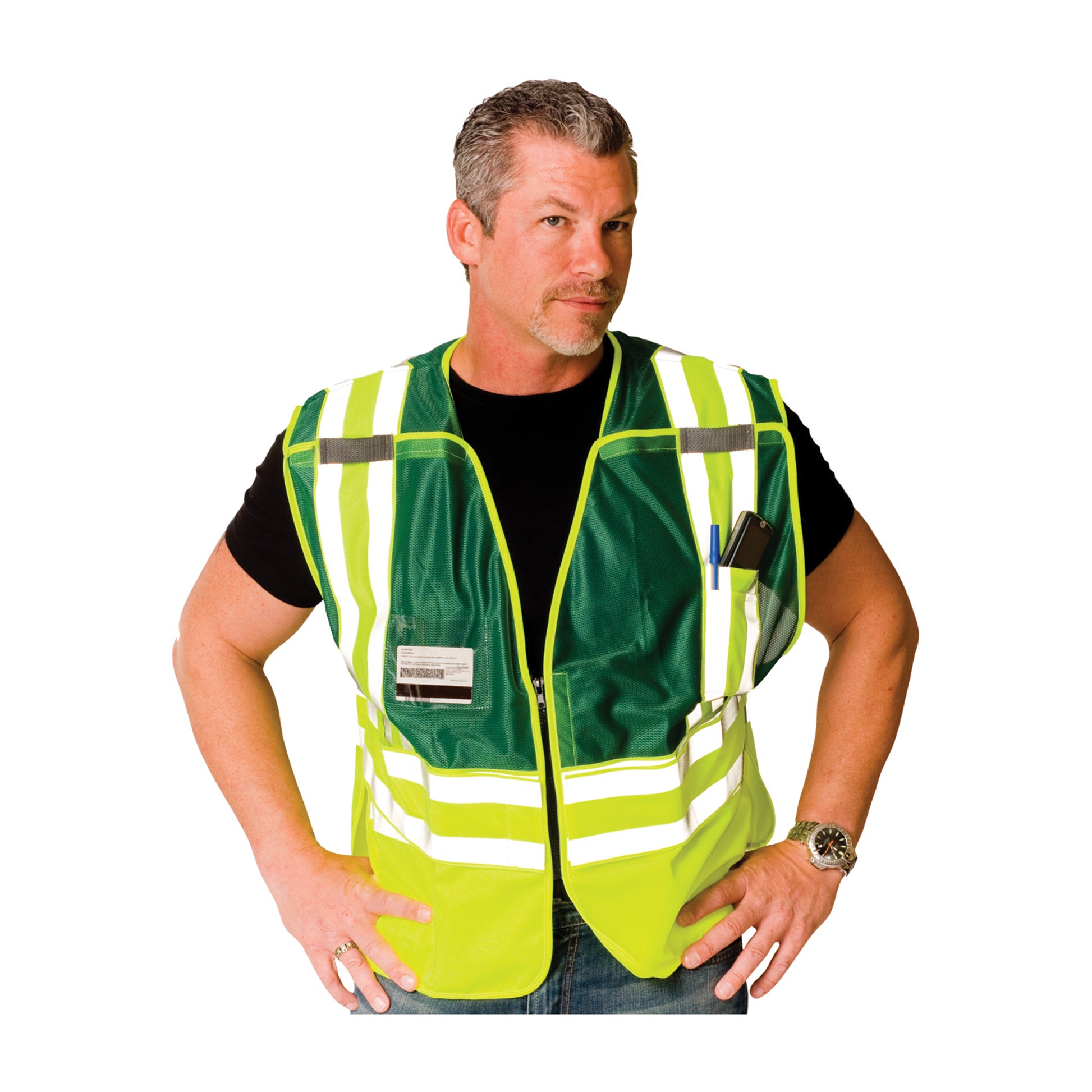 PIP Hi-Vis Apparel ANSI Type P Class 2 Incident Comm& Safety Vest - Green - 1/EA - 302-PSV-GRN