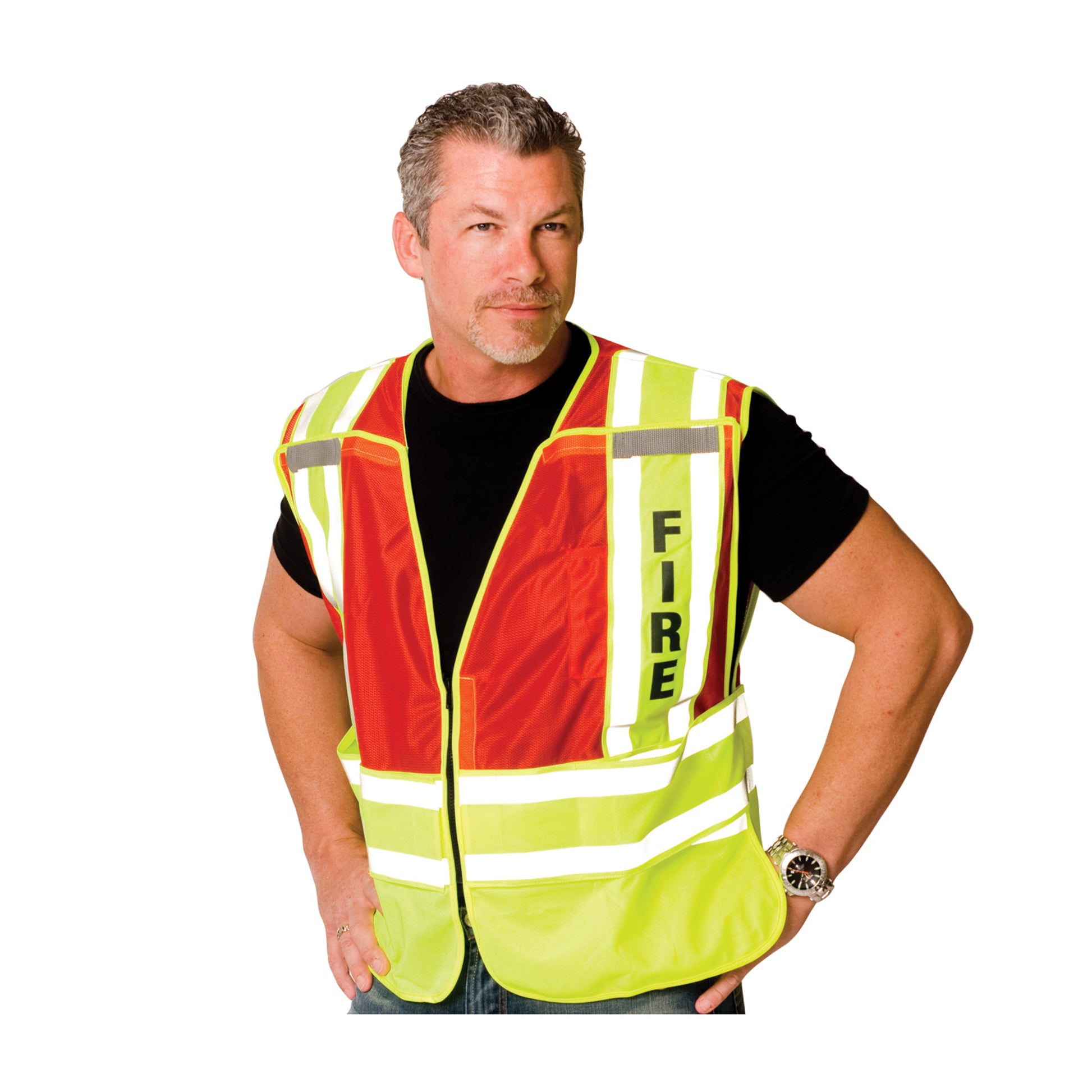 PIP Hi-Vis Apparel ANSI Type P Class 2 Public Safety Vest - FIRE Logo - Red - 1/EA - 302-PSV-RED