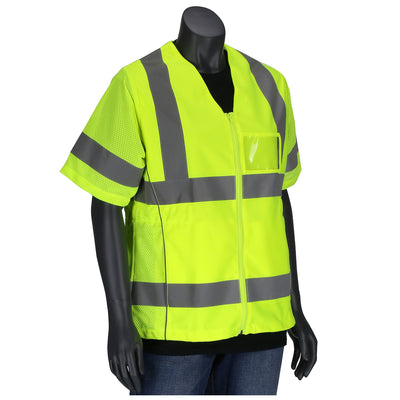 PIP ANSI Type R Class 3 Women's Contoured Vest w/Solid Front Mesh Back & Adjustable Waist - Hi-Vis Yellow - 1/EA - 303-0313
