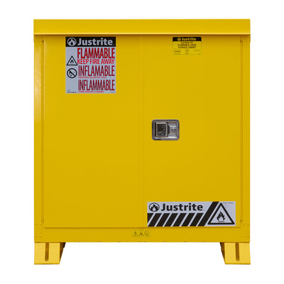 Justrite Outdoor Flammable Safety Cabinet - Cap. 30 Gallons - 2 Shelves - 2 Manual-Close Doors - Yellow - 831000
