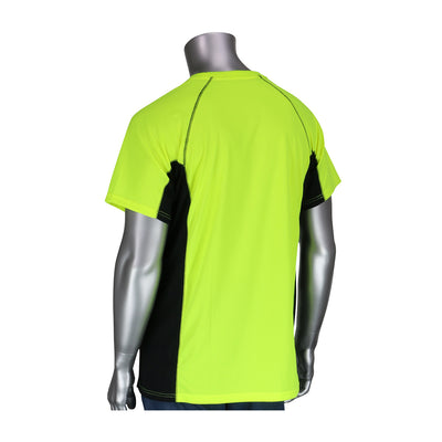 PIP Non-ANSI Short Sleeve T-Shirt w/50+ UPF Sun Protection Insect Repellent Treatment & Black Trim - Hi-Vis Yellow - 1/EA - 310-950B
