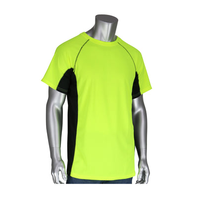 PIP Non-ANSI Short Sleeve T-Shirt w/50+ UPF Sun Protection Insect Repellent Treatment & Black Trim - Hi-Vis Yellow - 1/EA - 310-950B