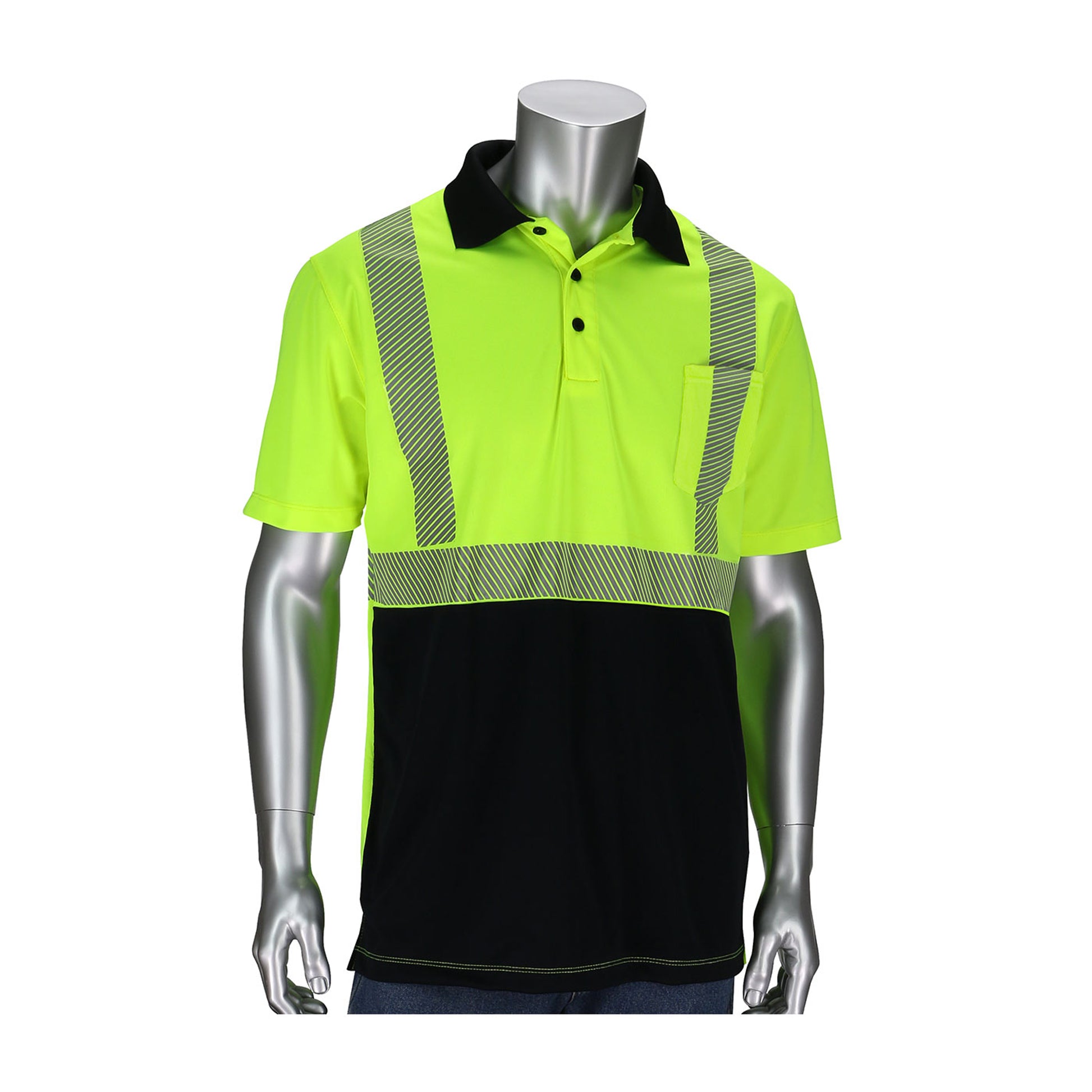 PIP Hi-Vis Apparel ANSI Type R Class 2 Polo Shirt w/Black Bottom Front - Yellow - 1/EA - 312-1500B