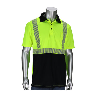 PIP Hi-Vis Apparel ANSI Type R Class 2 Polo Shirt w/Black Bottom Front - Yellow - 1/EA - 312-1500B