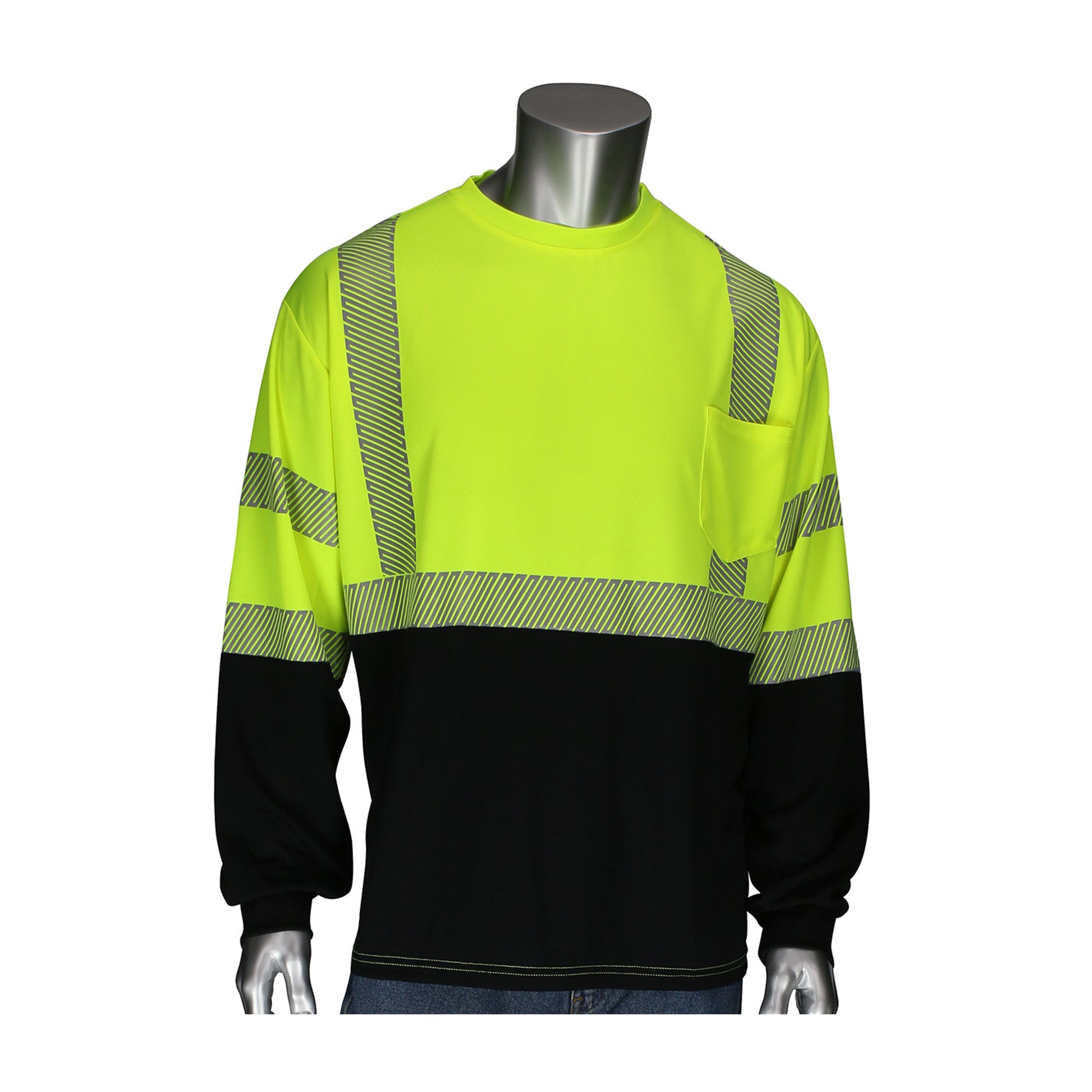 PIP ANSI Type R Class 3 Long Sleeve T-Shirt w/Black Bottom Front - Hi-Vis Yellow - 1/EA - 313-1280B