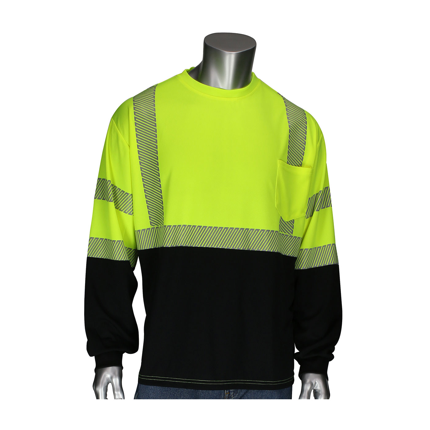 PIP ANSI Type R Class 3 Long Sleeve T-Shirt w/Black Bottom Front - Hi-Vis Yellow - 1/EA - 313-1280B