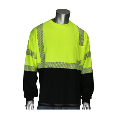 PIP ANSI Type R Class 3 Long Sleeve T-Shirt w/Black Bottom Front - Hi-Vis Yellow - 1/EA - 313-1280B