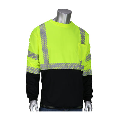PIP ANSI Type R Class 3 Long Sleeve T-Shirt w/50+ UPF Sun Protection Built-in Insect Repellent & Black Bottom Front - Hi-Vis Yellow - 1/EA - 313-1375B