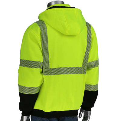 PIP ANSI Type R Class 3 Reversible Full Zip Hooded Sweatshirt w/Black Bottom - Hi-Vis Yellow - 1/EA - 323-1400S