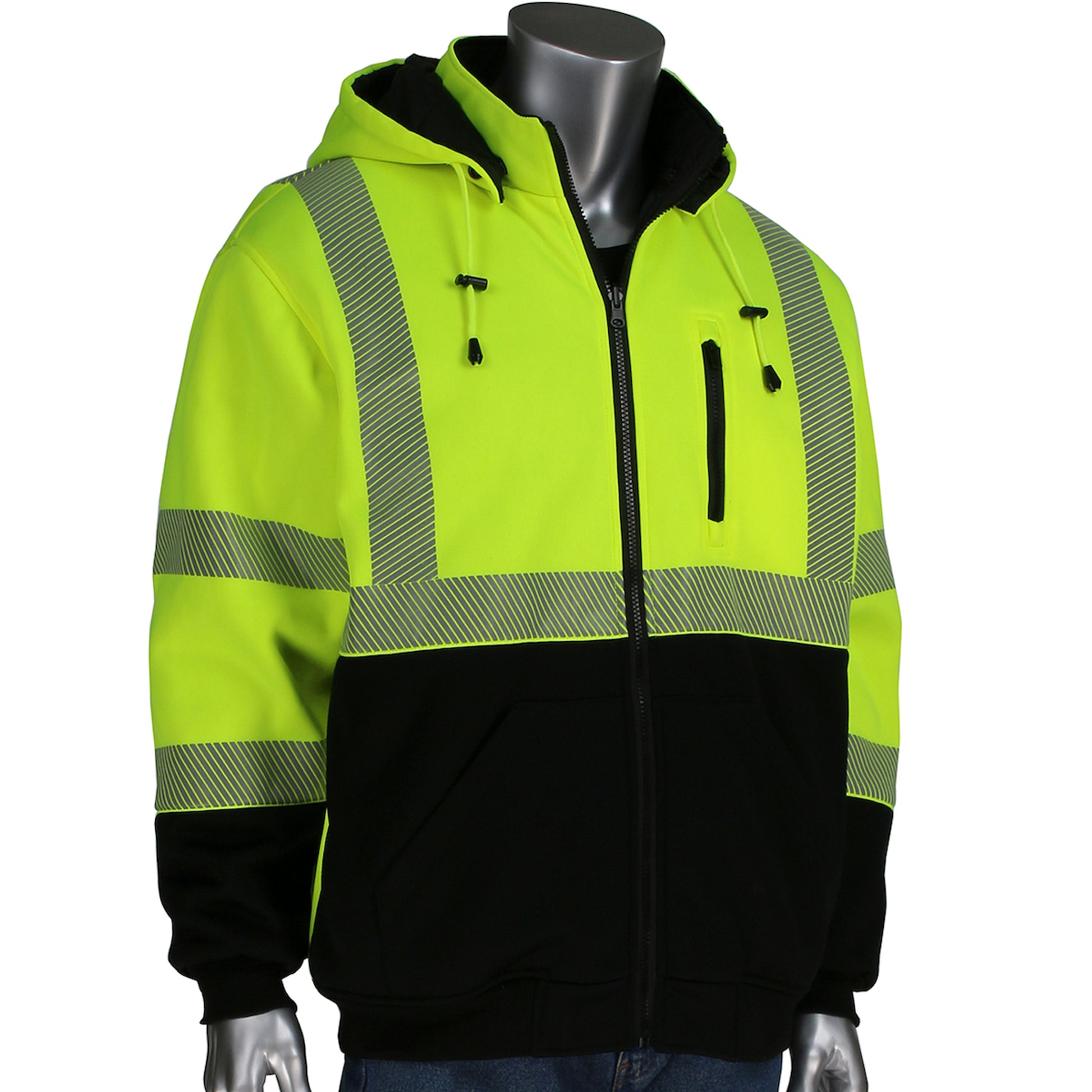 PIP ANSI Type R Class 3 Reversible Full Zip Hooded Sweatshirt w/Black Bottom - Hi-Vis Yellow - 1/EA - 323-1400S