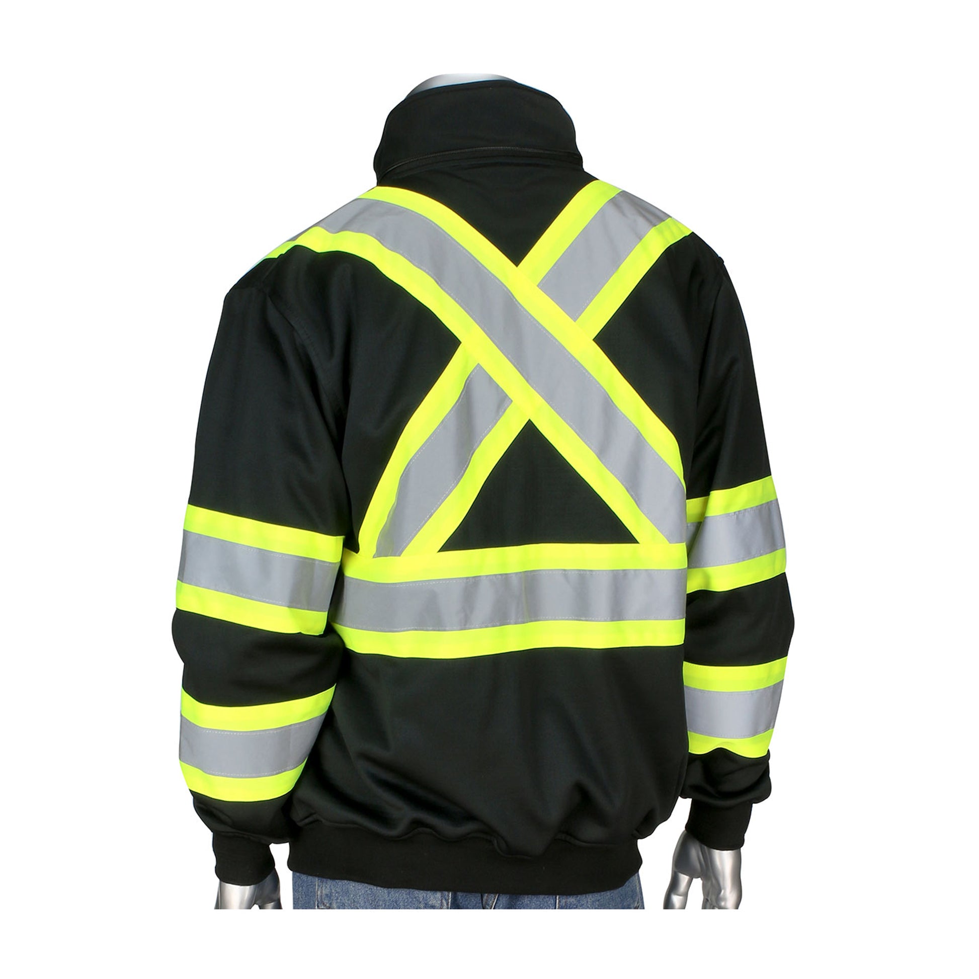 PIP ANSI Type O Class 1 & CAN/CSA Z96 Two-Tone X-Back Full Zip Grid Fleece Sweatshirt - Black - 1/EA - 323-1475X-BK