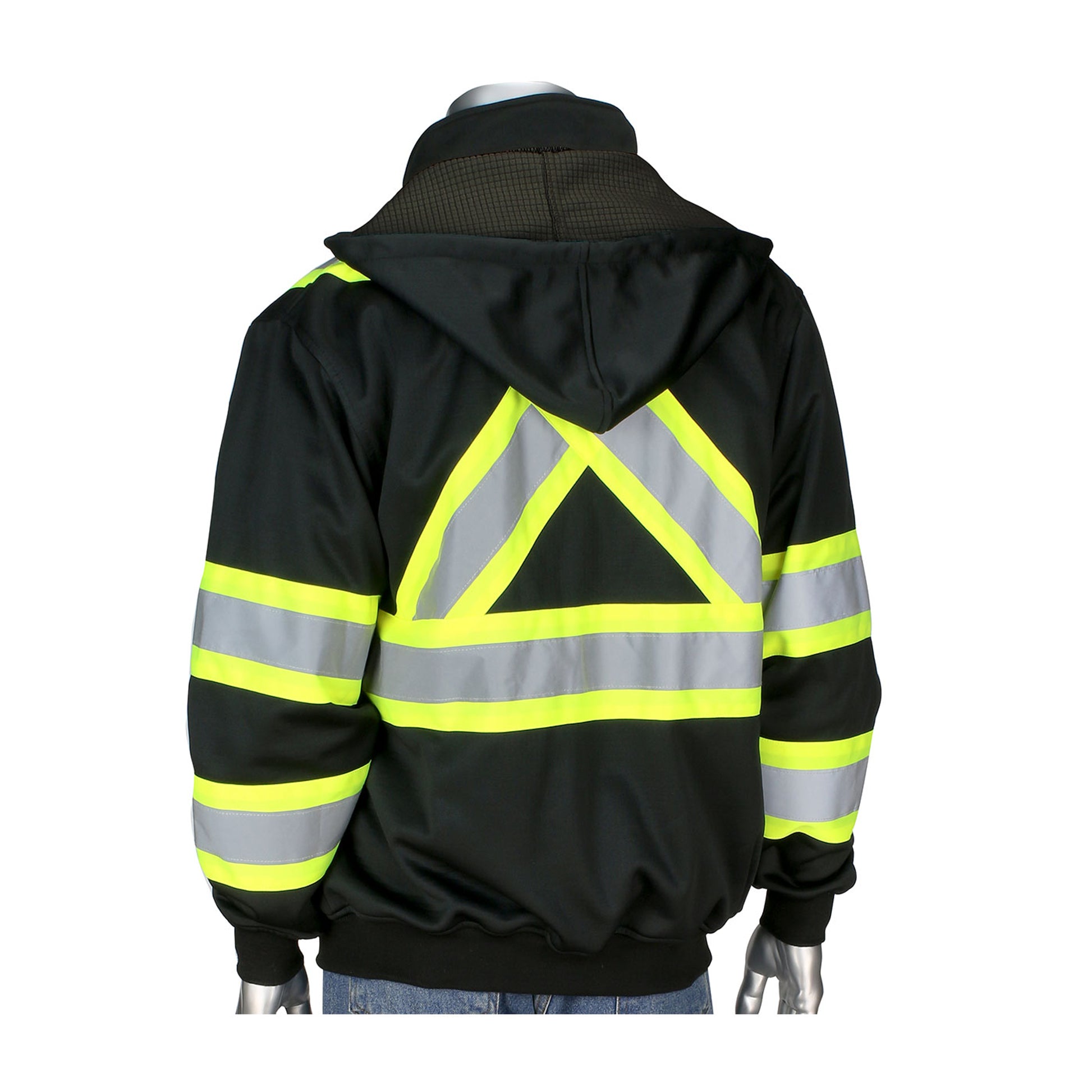 PIP ANSI Type O Class 1 & CAN/CSA Z96 Two-Tone X-Back Full Zip Grid Fleece Sweatshirt - Black - 1/EA - 323-1475X-BK