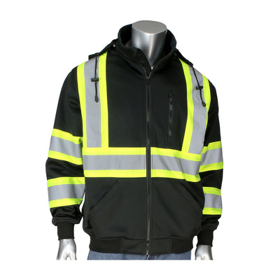 PIP ANSI Type O Class 1 & CAN/CSA Z96 Two-Tone X-Back Full Zip Grid Fleece Sweatshirt - Black - 1/EA - 323-1475X-BK