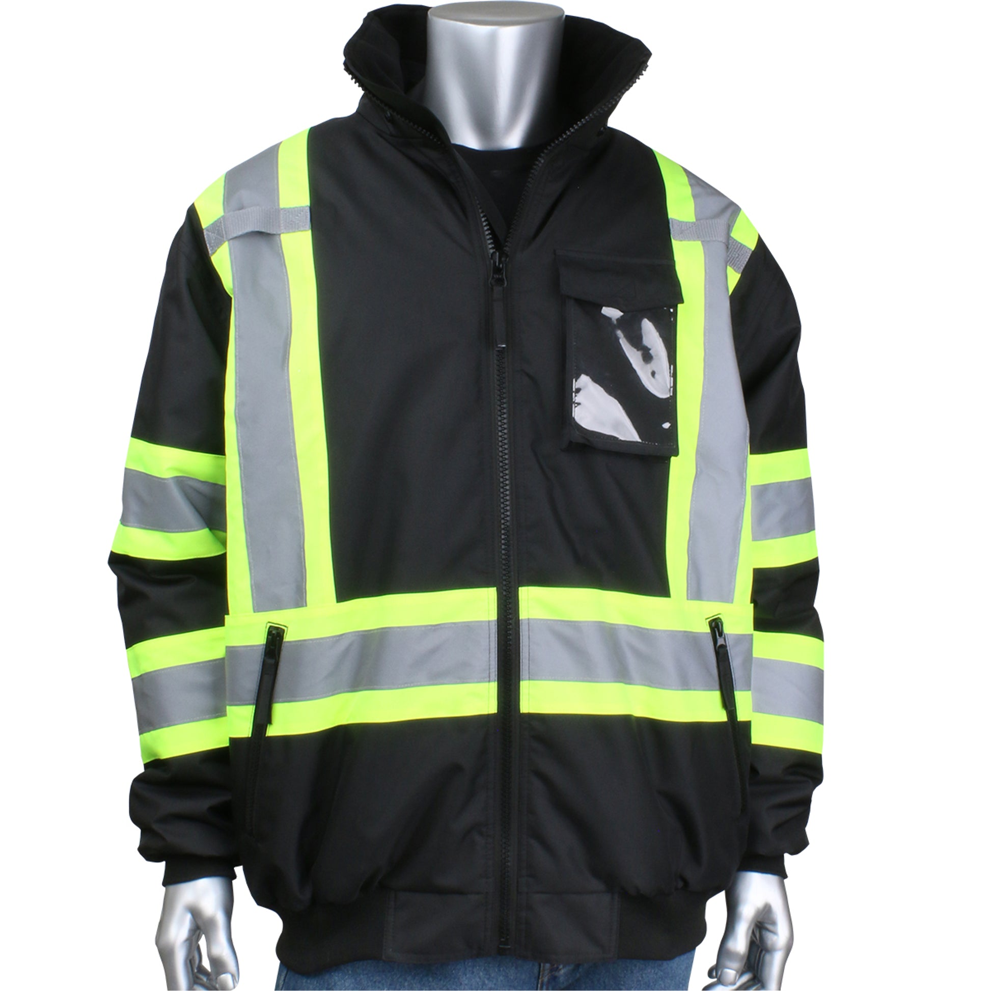 PIP Hi-Vis Cold Gear ANSI Type O Class 1 Value Two-Tone Bomber Jacket - Black - 1/EA - 331-1745