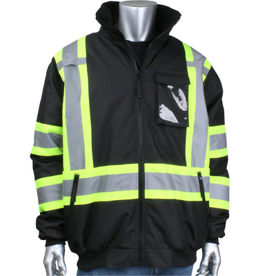 PIP ANSI Type O Class 1 & CAN/CSA Z96 Two-Tone X-Back Full Zip Bomber Jacket - Black - 1/EA - 331-1745X
