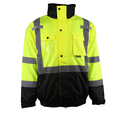 PIP Hi-Vis Cold Gear ANSI Type R Class 3 Value Black Bottom Bomber Jacket - Lime - 1/EA - 333-1740