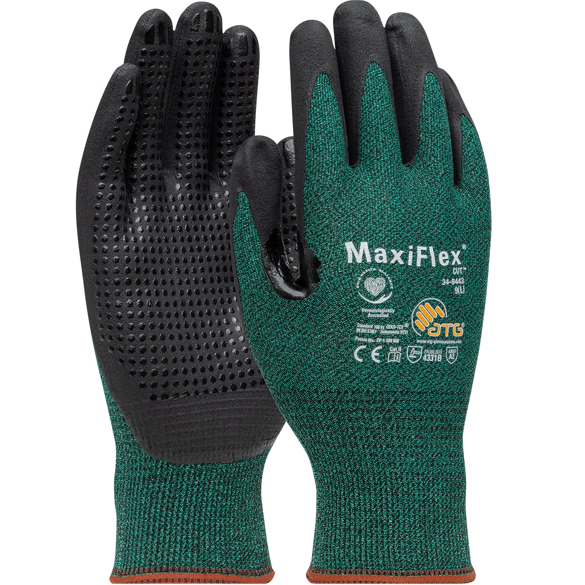 MaxiFlex Cut Seamless Knit Glove w/Premium Nitrile Coated MicroFoam Grip on Palm & Fingers - Micro Dot  - Touchscreen - Green - 1/DZ - 34-8443
