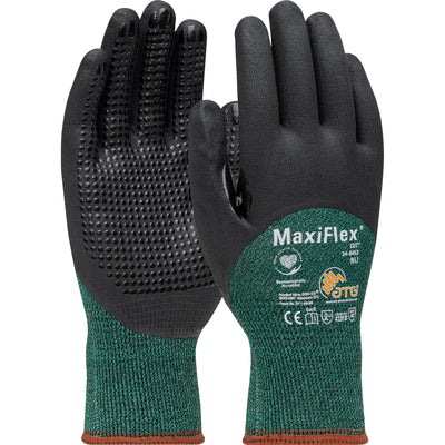 MaxiFlex Cut Seamless Knit Engineered Yarn Glove w/Premium Nitrile Coated MicroFoam Grip on Palm Fingers & Knuckles - Micro Dot - Green - 1/DZ - 34-8453