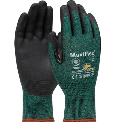 MaxiFlex Cut Seamless Knit Engineered Yarn Glove w/Premium Nitrile Coated MicroFoam Grip on Palm & Fingers - Touchscreen Compatible - Green - 1/DZ - 34-8743