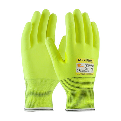 MaxiFlex Cut Hi-Vis Seamless Knit Engineered Yarn Glove w/Premium Nitrile Coated MicroFoam Grip on Palm & Fingers - Yellow - 1/DZ - 34-8743FY
