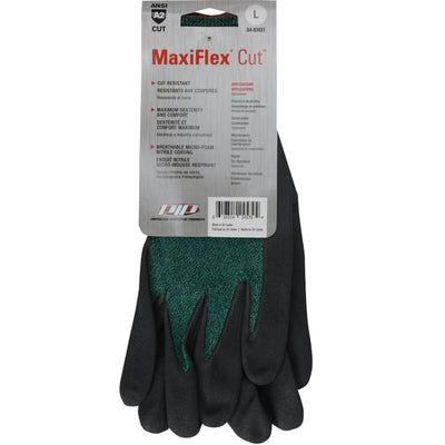 MaxiFlex Cut Seamless Knit Engineered Yarn Glove w/Premium Nitrile Coated MicroFoam Grip on Palm & Fingers - Tagged - Green - 1/DZ - 34-8743T