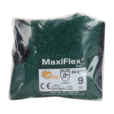 MaxiFlex Cut Seamless Knit Glove w/Premium Nitrile Coated MicroFoam Grip on Palm & Fingers - Touchscreen - Green - 6/PR - 34-8743V