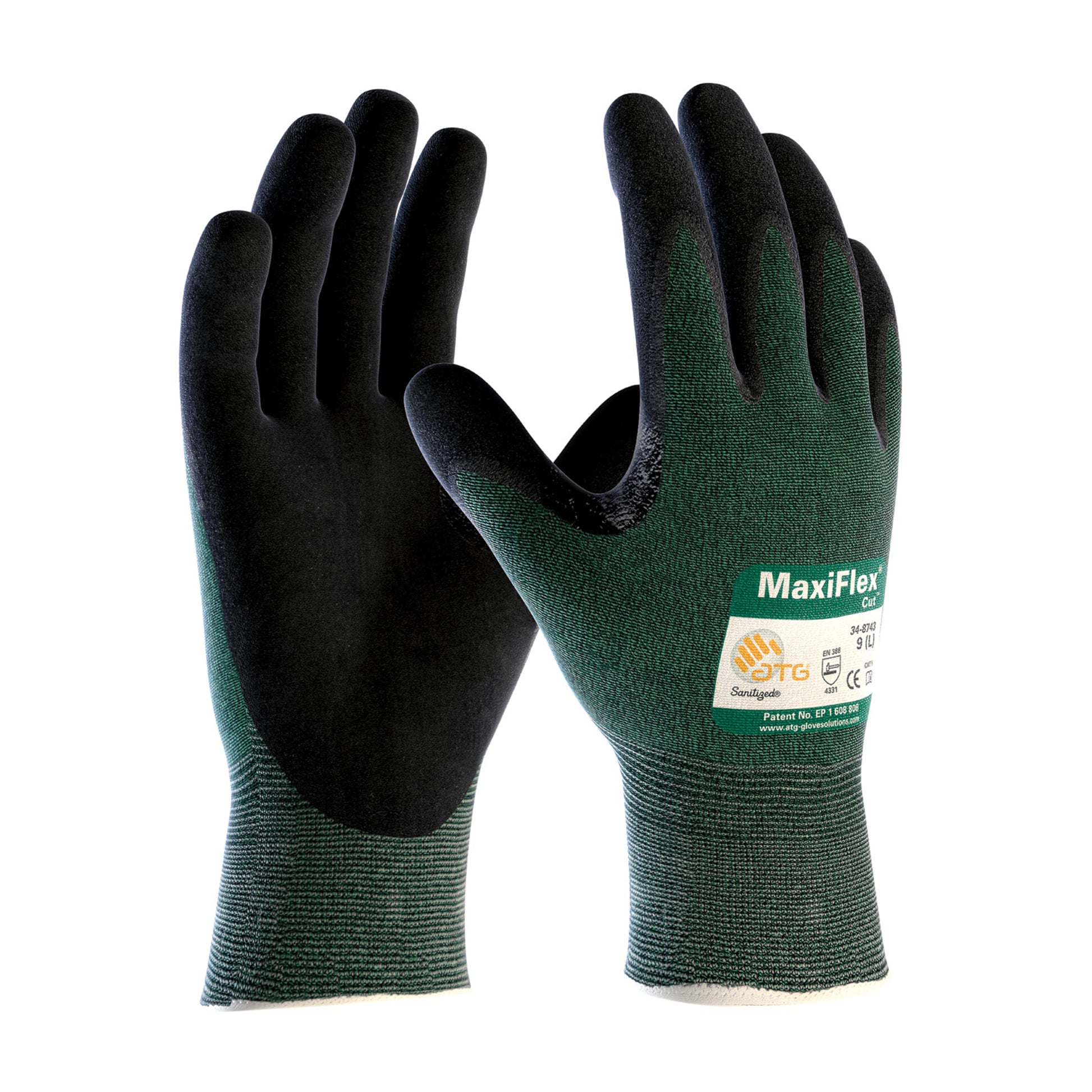 MaxiFlex Cut Seamless Knit Glove w/Premium Nitrile Coated MicroFoam Grip on Palm & Fingers - Touchscreen - Green - 6/PR - 34-8743V