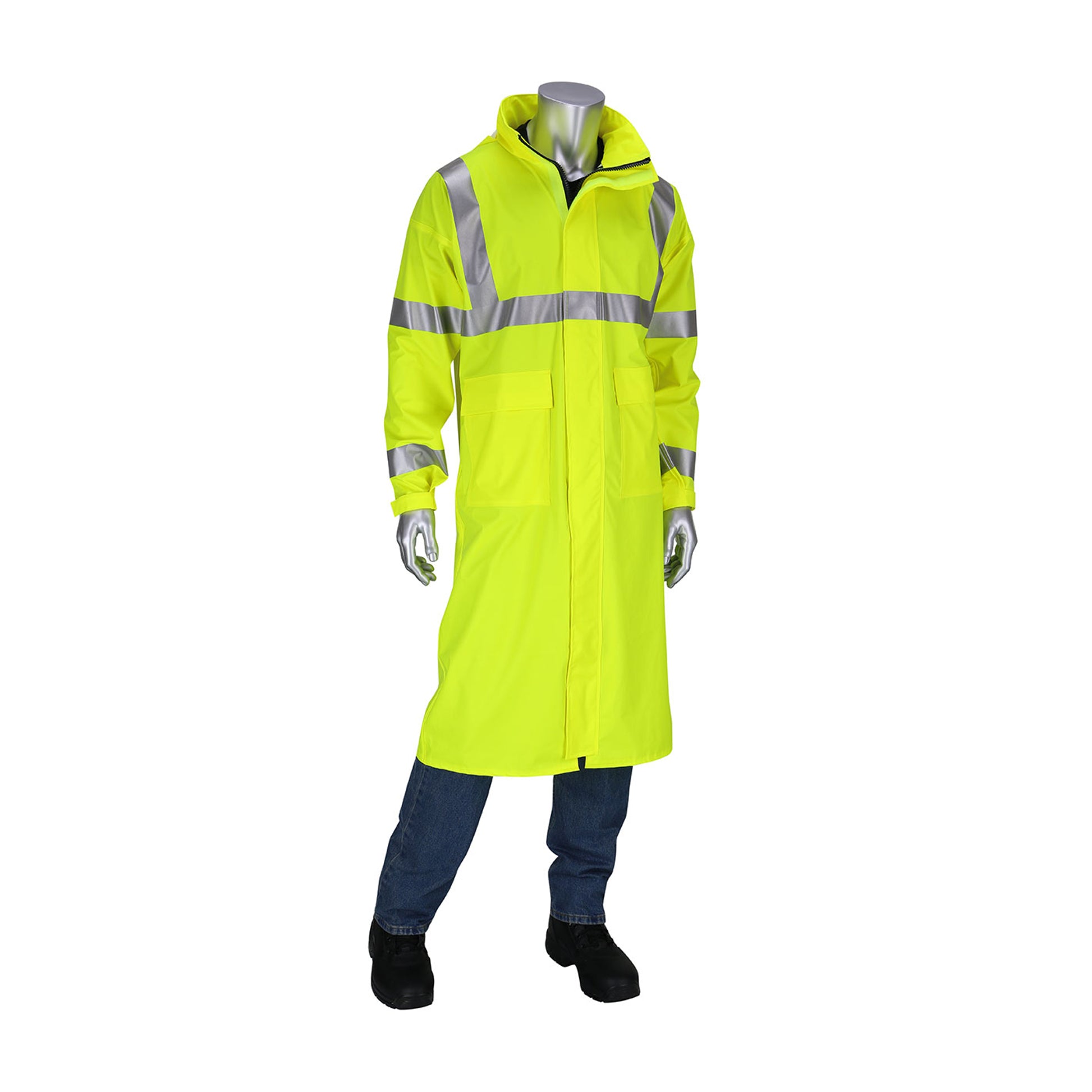 VizAR AR/FR ANSI Type R Class 3 Value All Purpose 48" Raincoat - Hi-Vis Yellow - 1/EA - 355-2505AR