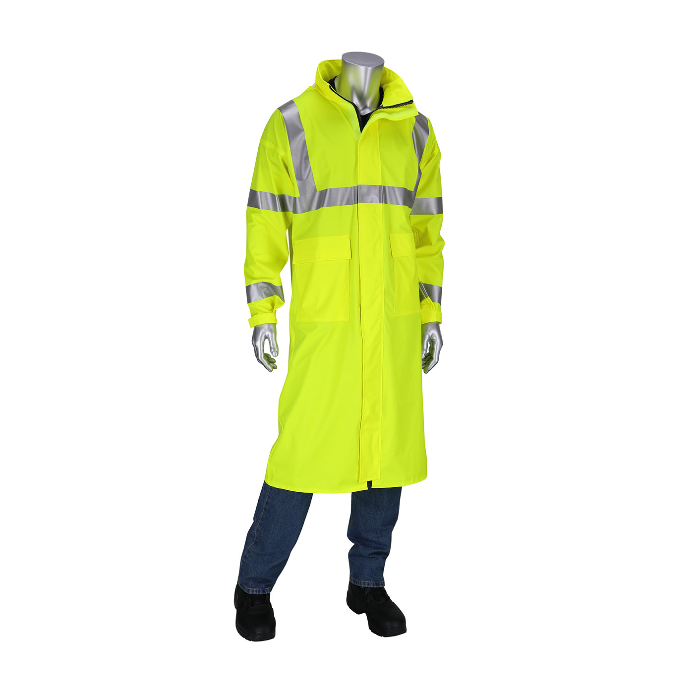 VizAR AR/FR ANSI Type R Class 3 Value All Purpose 48" Raincoat - Hi-Vis Yellow - 1/EA - 355-2505AR