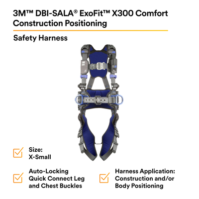 3M DBI-SALA ExoFit X300 Comfort Construction Positioning Safety Harness - X-Small - 1113120