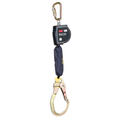 3M DBI-SALA Nano-Lok XL Self-Retracting Lifeline with Steel Carabiner - Web - Steel Rebar Lock Hook - 9 ft. - Class 1 - ANSI - 3100603