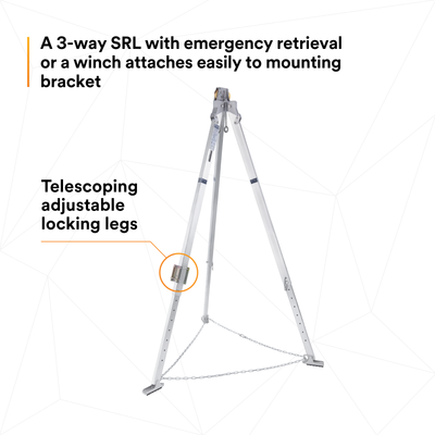 3M DBI-SALA Confined Space Aluminum Tripod with Winch - 7 ft Tripod - 60 ft Galvanized Cable - 8301080