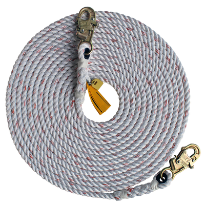 3M DBI-SALA Rope Lifeline with Snap Hook Both Ends - 5/8 in Polyester and Polypropylene Blend - White - 125 ft - 1202863