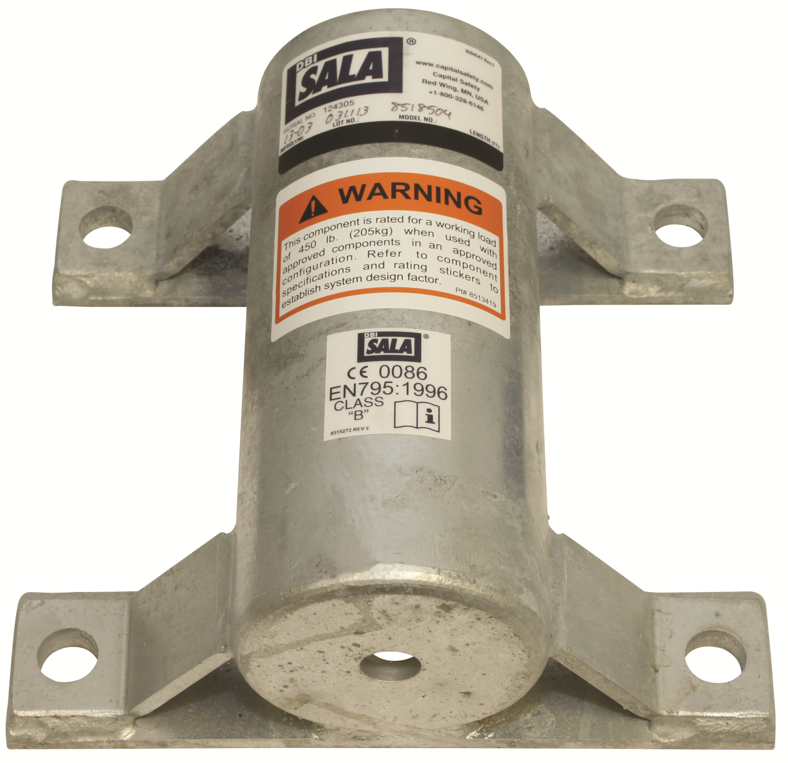 3M DBI-SALA Confined Space Permanent Wall Mount Sleeve Davit Mast Base - Galvanized Steel - 8518504