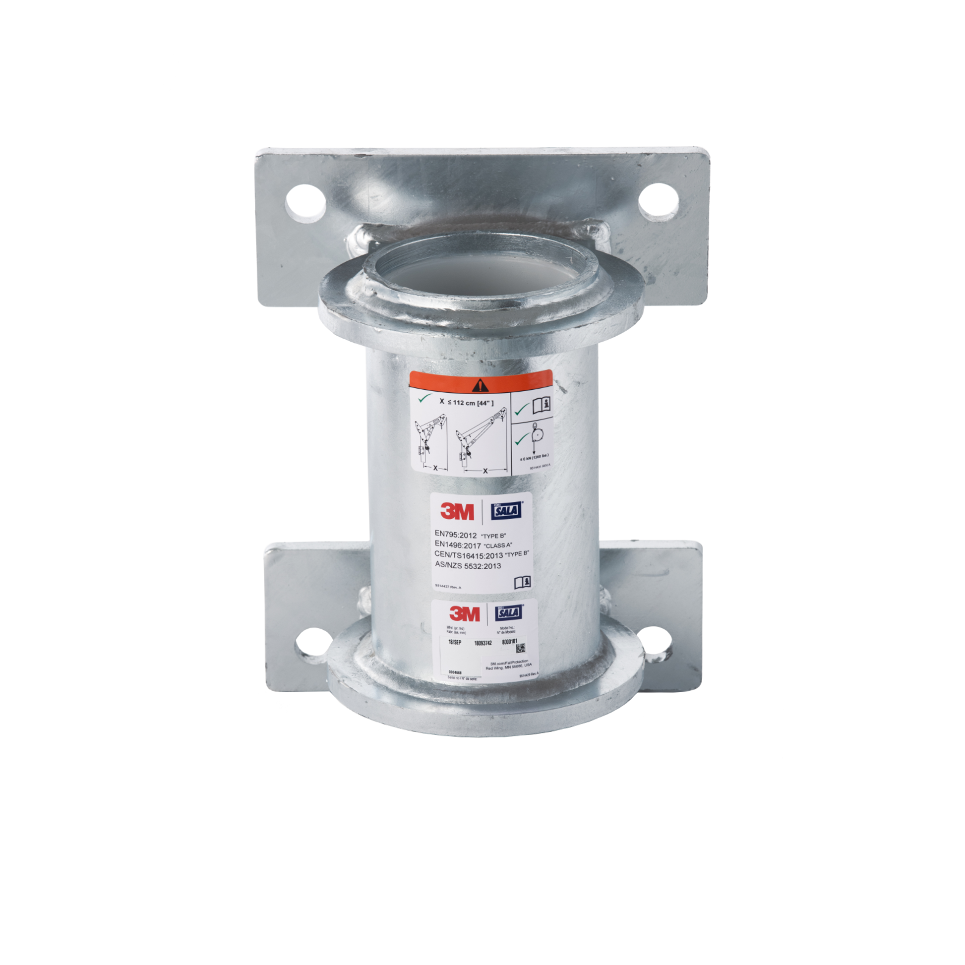 3M DBI-SALA Confined Space Wall Mount Base Galvanized - 8000101