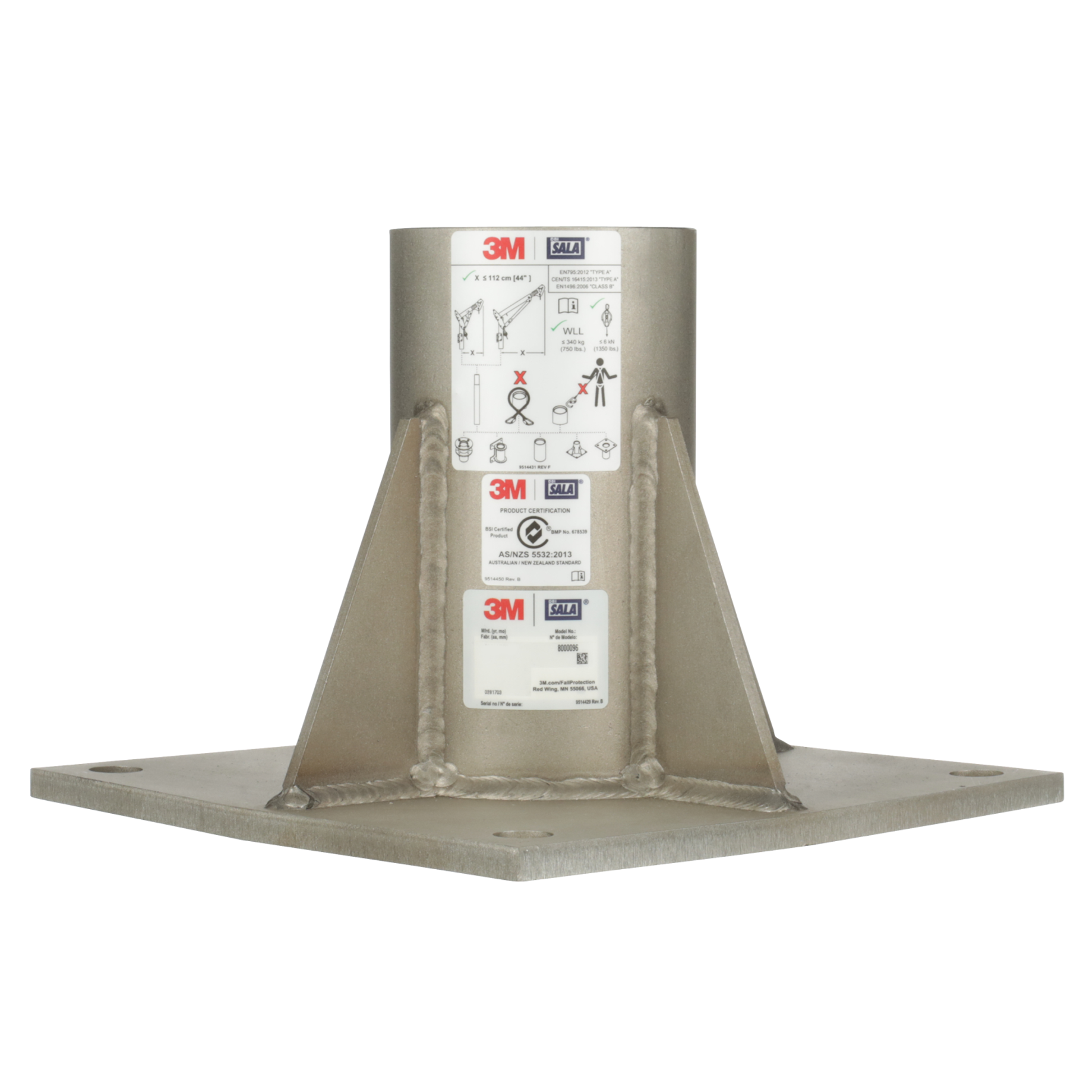 3M DBI-SALA Confined Space Floor Mount Base Stainless Steel - 8000096