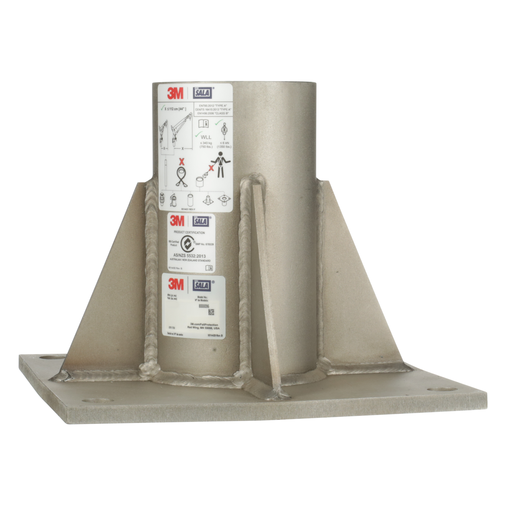3M DBI-SALA Confined Space Floor Mount Base Stainless Steel - 8000096