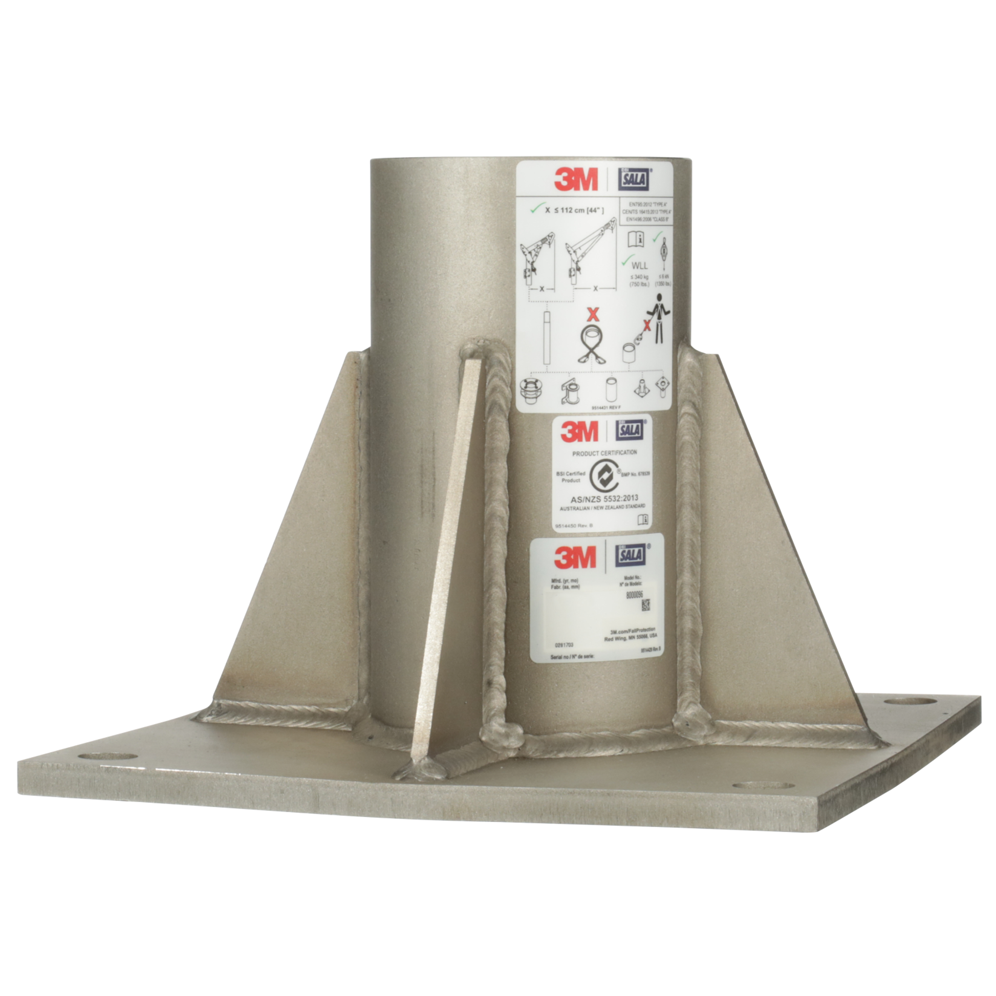 3M DBI-SALA Confined Space Floor Mount Base Stainless Steel - 8000096