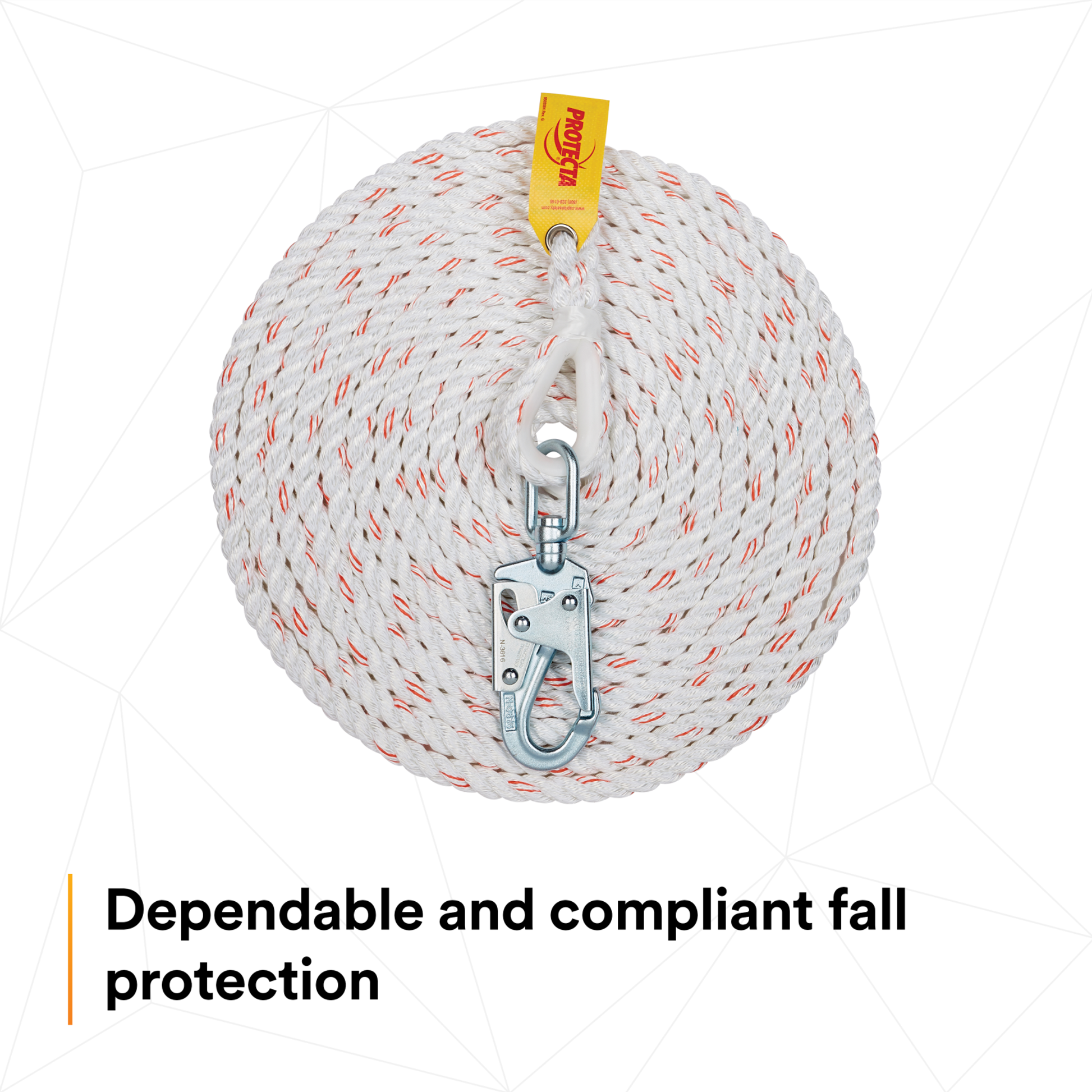 3M Protecta Rope Lifeline with Swivel Snap Hook - 5/8 in Polyester and Polypropylene Blend - White - 30 ft - 1299991
