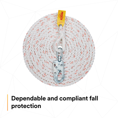 3M Protecta Rope Lifeline with Swivel Snap Hook - 5/8 in Polyester and Polypropylene Blend - White - 30 ft - 1299991