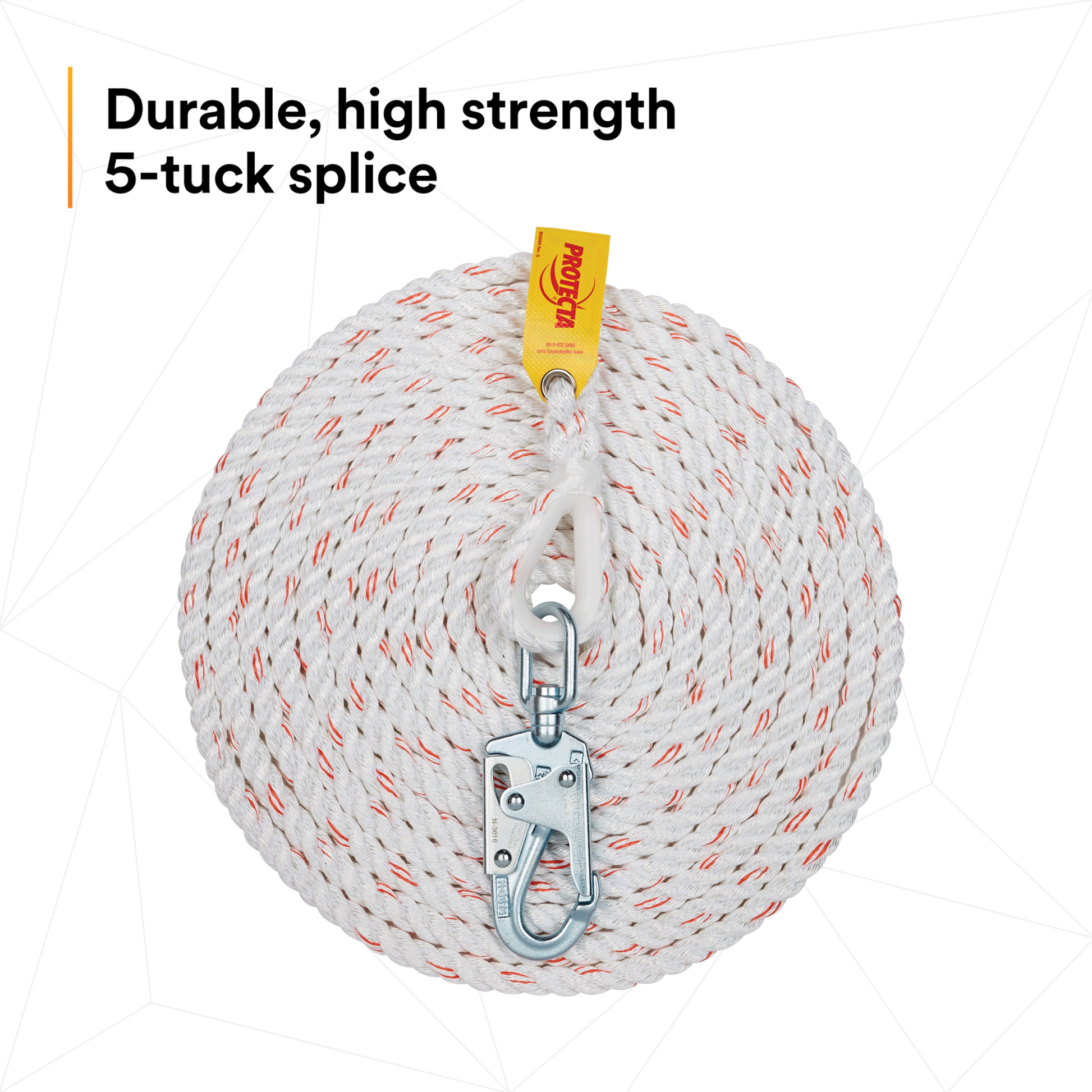 3M Protecta Rope Lifeline with Swivel Snap Hook - 5/8 in Polyester and Polypropylene Blend - White - 30 ft - 1299991