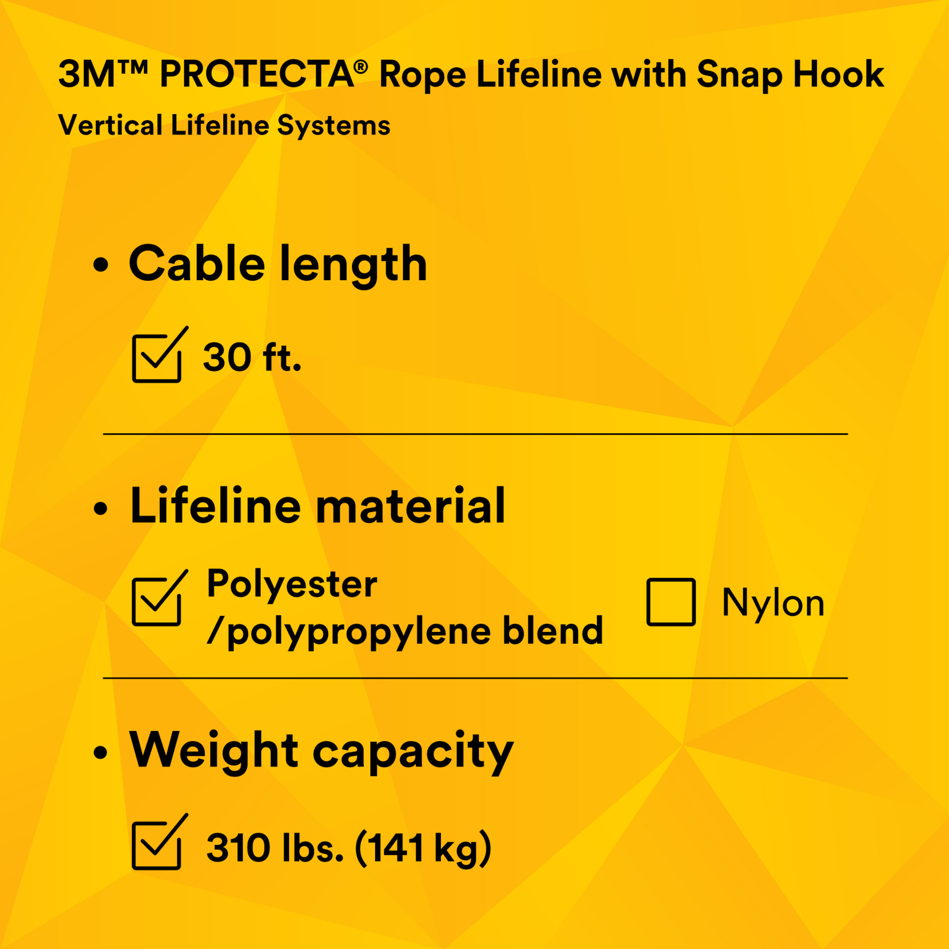 3M Protecta Rope Lifeline with Swivel Snap Hook - 5/8 in Polyester and Polypropylene Blend - White - 30 ft - 1299991