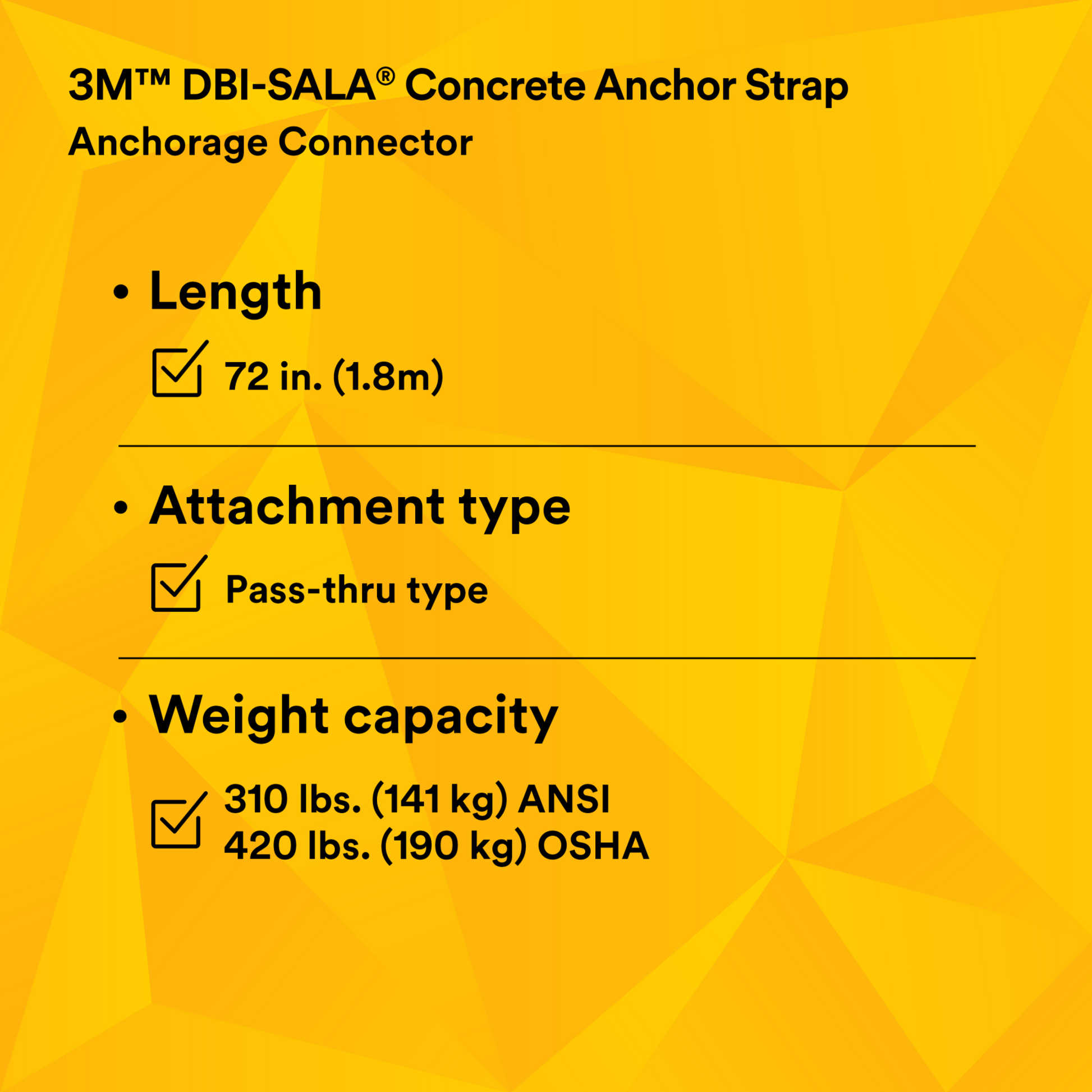 3M DBI-SALA Pass-Thru Web Concrete Strap Anchor with D-ring - Polyester - 6 ft - 2100055
