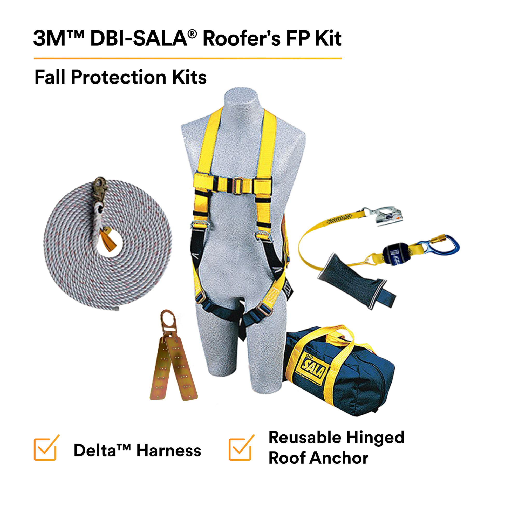 3M DBI-SALA Roofers Fall Protection Compliance Kit - Anchor - Harness - Rope Grab/Lanyard - Lifeline - 50 ft - 2104169