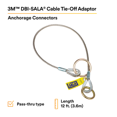 3M DBI-SALA Pass-Thru Cable Tie-Off Adapter Anchor - Stainless Steel - 12 ft - 5900554